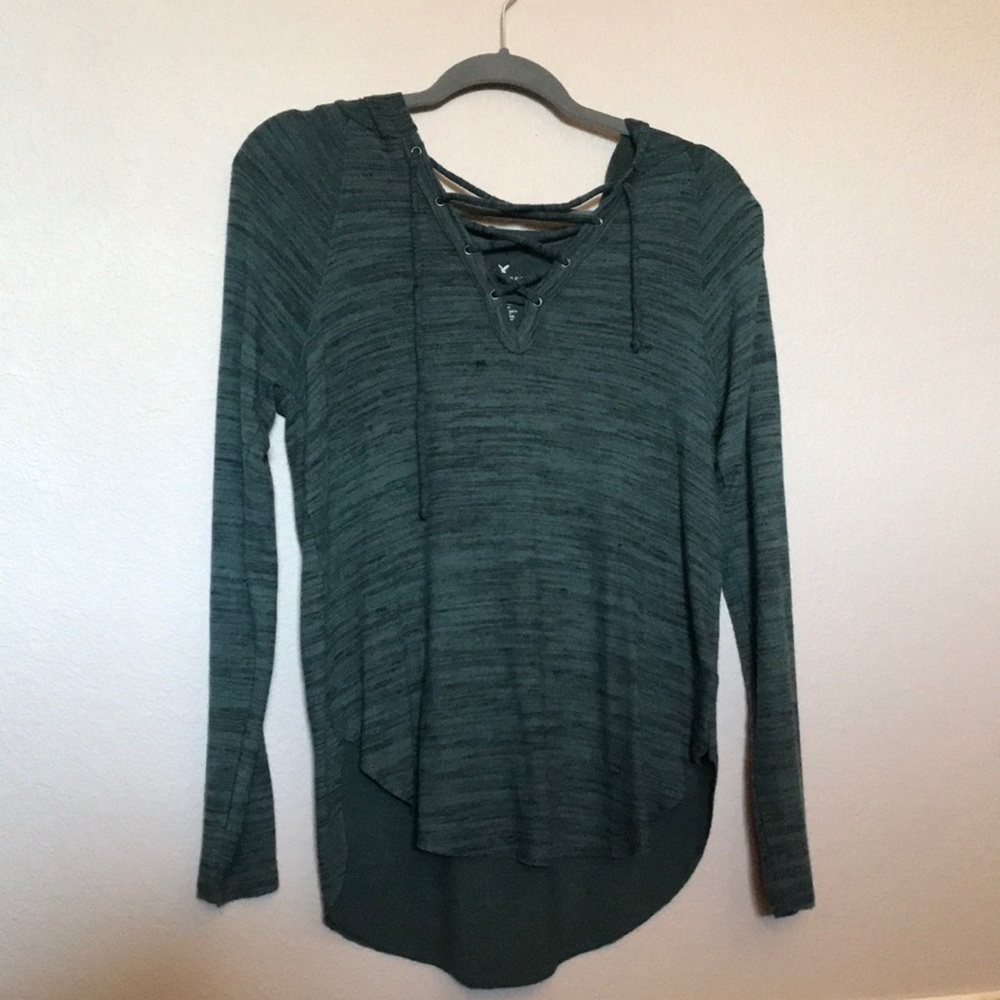 American Eagle tie front green pullover hoodie